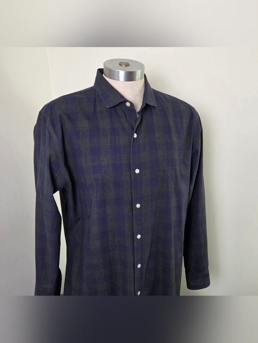 Bonobos Slim Fit Navy Charcoal Plaid Button Up Button Up Shirt Mens XL
